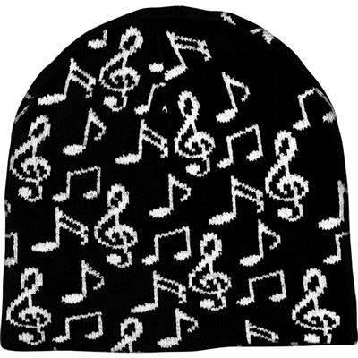 Music Note Beanie / Black & White Elastic Cuffless Beanie