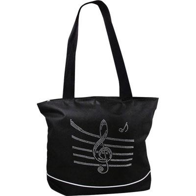 BLING TOTE BAG MUSIC STAFF - BLACK