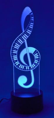 3D LED Lamp Optical Illusion Light (7 Color Changing, USB Cable) G Clef Piano. A great gift for musicians!