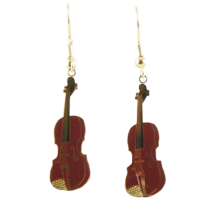 Violin Dangle Earrings / Brown