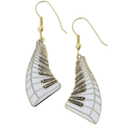 Wavy Piano Keyboard Dangle Earrings / White