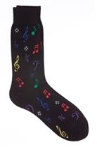 Mens Black Socks w/ Multi-Colored Music Notes (size 10-13) Mens Black Socks w/ Multi-Colored Music Notes