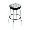 WHITE BAR STOOL WITH BLACK SHEET MUSIC DESIGN   (APROX 29 INCHES HIGH)