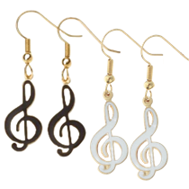 Treble Clef Dangle Earrings / Black or White E81A-E81B