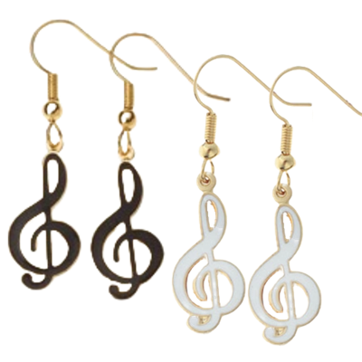 Treble Clef Dangle Earrings / Black or White