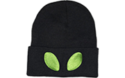WINTER HAT ALIEN EYES BLK W/ GRN EYES